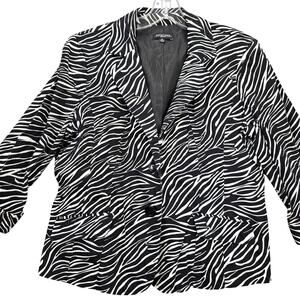 Notations Petite Black Zebra Jacket Stretch Button Up 3/4 Sleeves Women's Size L